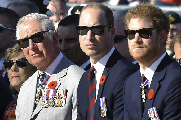 Charles, William and Harry attend a ceremony marking the 100th anniversary of the Battle of Vimy Ridge in 2017.