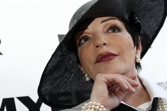 Liza Minnelli wearing Melissa Jackson in the Myer marquee at Derby Day, 2007