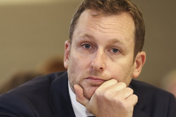 Journalist Peter van Onselen during Prime Minister Scott Morrison’s address to the National Press Club in Canberra on Tuesday.