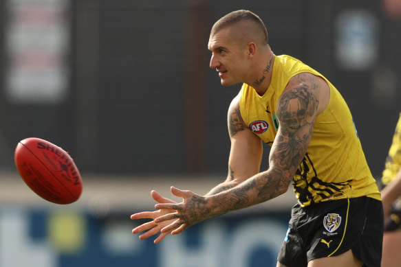 Ready for action: Dustin Martin at training this week.