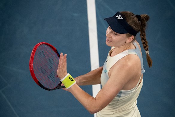 Elena Rybakina celebrates her win.