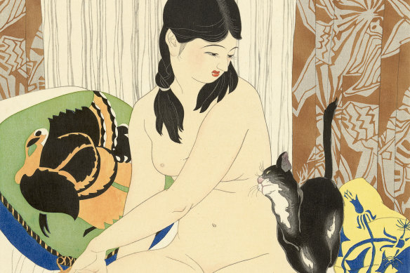 Detail of Ishikawa Toraji’s <i>Black cat</i> (Kuroi neko) 1934.