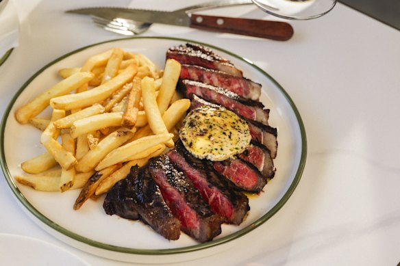 Steak frites with porcini butter at Benny's Cronulla.
