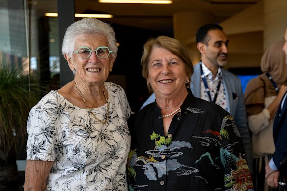 Former players Judy Dalton and Wendy Turnbull at Melbourne Park on Sunday evening.