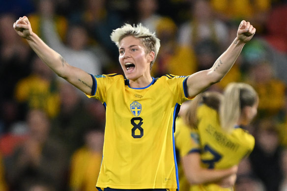 Lina Hurtig celebrates at full-time.