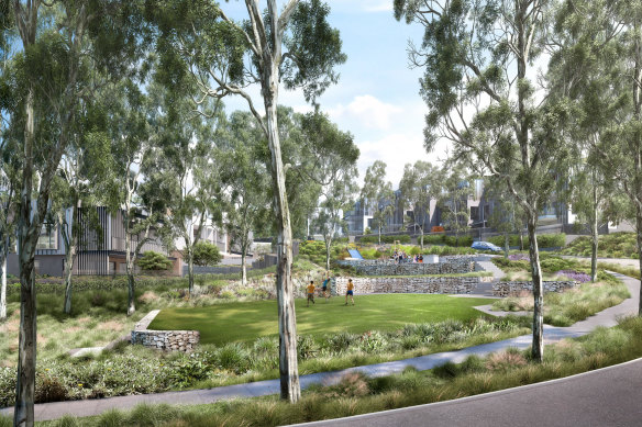 An artist’s impression of Mirvac’s proposed redevelopment of the old IBM site at West Pennant Hills.