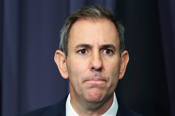 Treasurer Jim Chalmers speaking to the media from Parliament House last week.