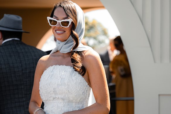 Demi Brereton arriving at The Avenue at the Caulfield Cup for the first day of the Spring Racing Carniva