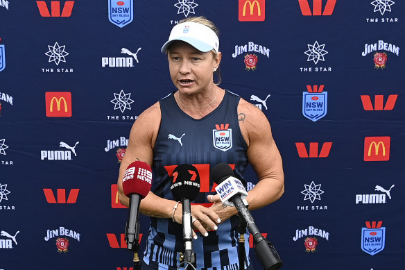 Sky Blues coach Kylie Hilder fronts the media ahead of her team’s decider on Thursday night.