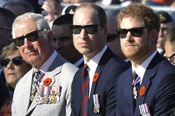 Charles, William and Harry attend a ceremony marking the 100th anniversary of the Battle of Vimy Ridge in 2017.