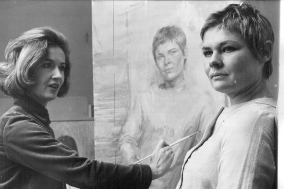 Mendoza with her portrait of actress Judi Dench.