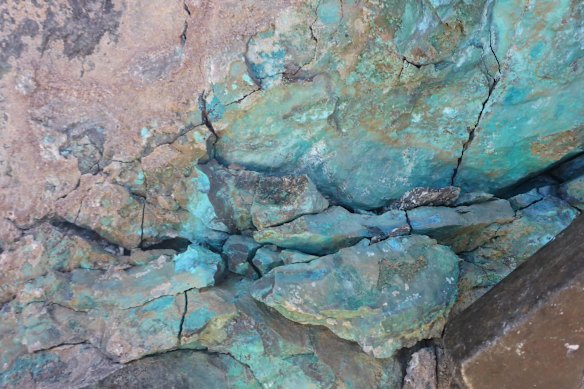 Extensive green and blue visual copper mineralisation from Flagship Minerals&rsquo; Rosario copper project in Chile.