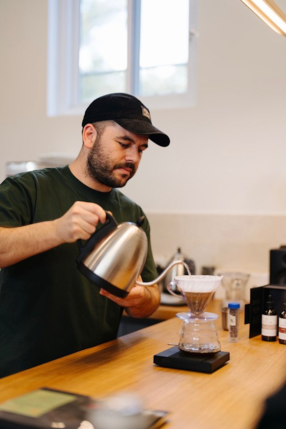 Co-owner and coffee enthusiast Nathan Nicotra at Caringbah cafe Mansfield Coffee.