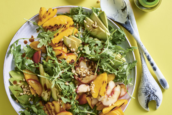 Summery grilled peach salad.