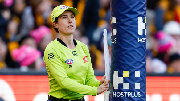 Roffey will goal umpire her 300th AFL match on Saturday.
