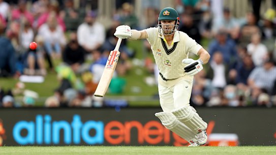 Travis Head goes about his business in the Hobart Test. 