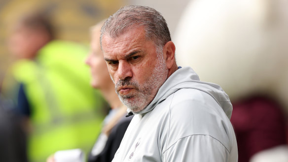 Ange Postecoglou watches Tottenham’s 5-1 win over Hearts, their first pre-season match.