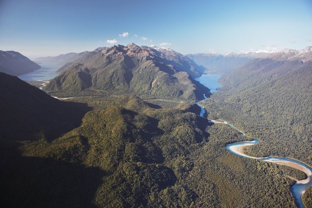The storied Hollyford Valley, snaking through Fiordland National Park.