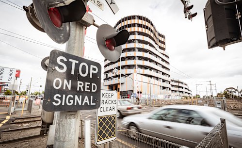 A former level crossing on Bell St, Coburg.