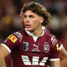 BRISBANE, AUSTRALIA - JULY 17:  Reece Walsh of the Maroons reacts during game three of the 2024 Men’s State of Origin series between Queensland Maroons and New South Wales Blues at Suncorp Stadium on July 17, 2024 in Brisbane, Australia. (Photo by Chris Hyde/Getty Images)