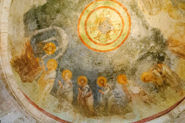 A fresco in the Saint Nicholas Church, built in 540, in the ancient city of Myra, now Demre, Turkey. 