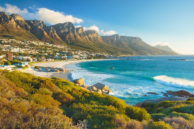 Camps Bay near Cape Town. For most Australians, South Africa serves as an entree to the continent.