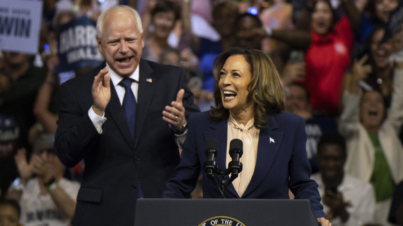 Kamala Harris introduces running mate Governor Tim Walz at raucous rally