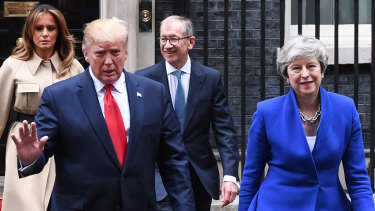 US first lady Melania Trump, US President Donald Trump, British Prime Minister Theresa May's husband Philip, and Mrs May on Tuesday.