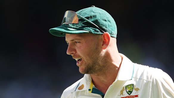 Josh Hazlewood during the first Test in Perth.