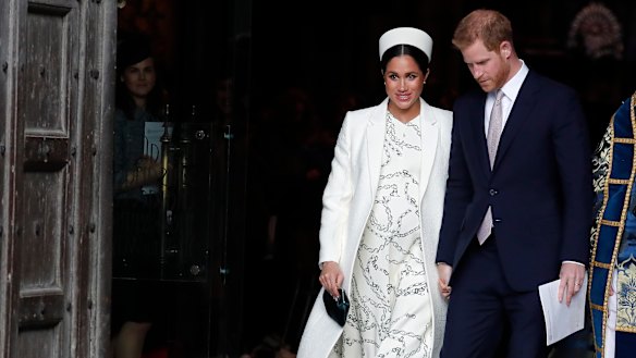 Meghan, the Duchess of Sussex and Prince Harry leave after attending the Commonwealth Service at Westminster Abbey on Commonwealth Day in London, last month.