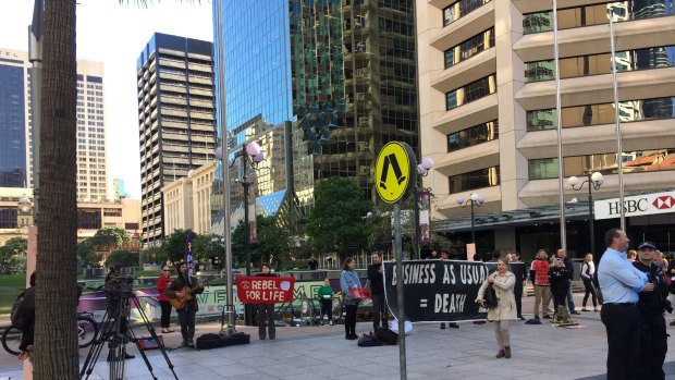 The protest was by a group calling themselves Extinction Rebellion South-East Queensland.