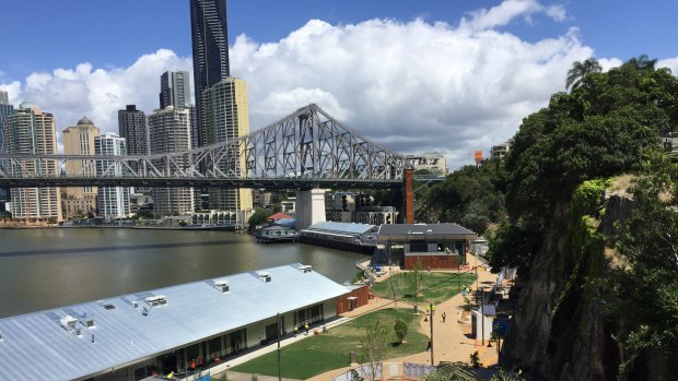 The Story Bridge looks over Howard Smith Wharves and the rest of the city.