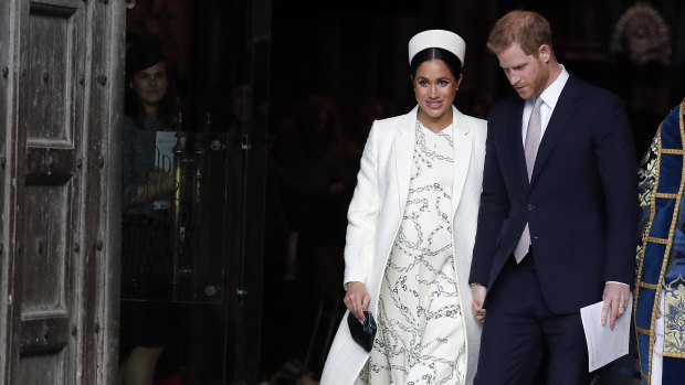 Meghan, the Duchess of Sussex and Prince Harry leave after attending the Commonwealth Service at Westminster Abbey on Commonwealth Day in London, last month.