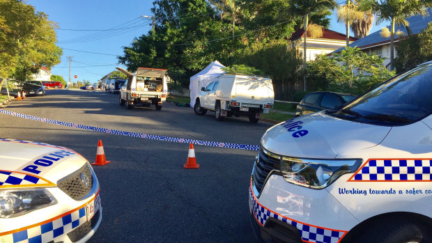 The crime scene at the top end of Junction Terrace near Ipswich Road in Annerley where the man died.