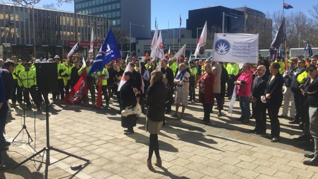 Unions like the CFMEU and the Transport Workers' Union marched on the Assembly. 