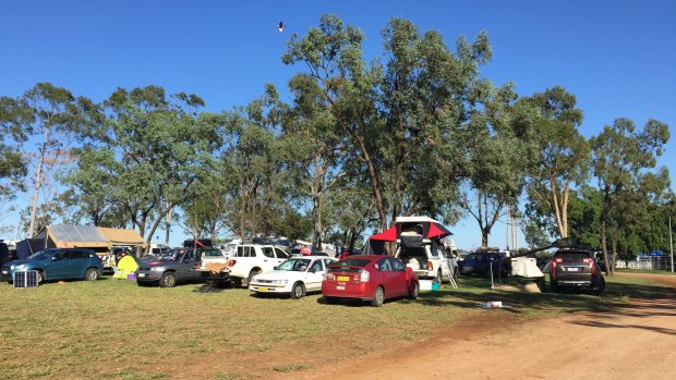 About 250 cars, camper vans and trailers parked overnight in the Clermont Showgrounds for the final Queensland Stop Adani rally.