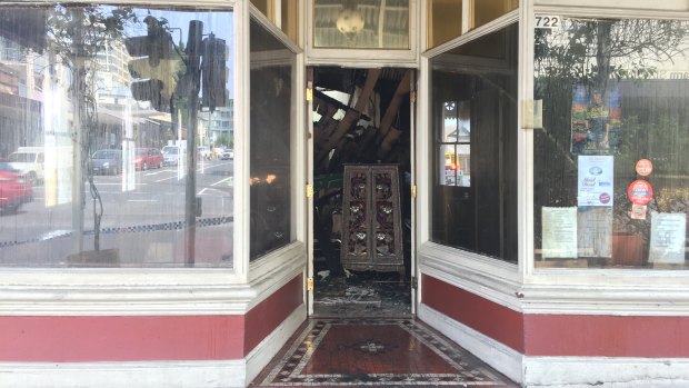 The charred remains of New Farm's Taj Mahal Indian restaurant.