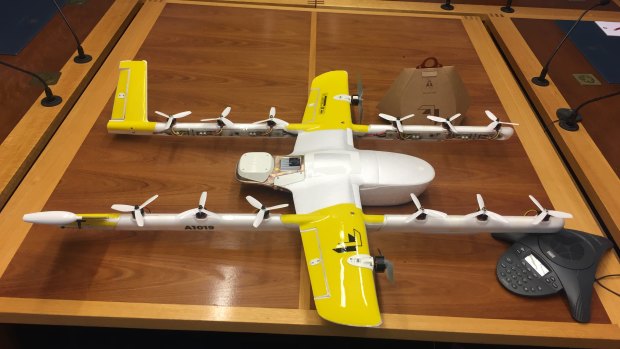 Project Wing brought one of their drones to the ACT government committee hearing on drones on Wednesday.