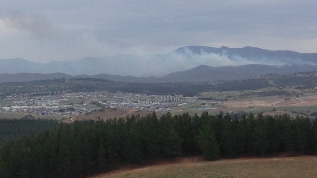 Smoke from the fire at Pierces Creek, the photograph taken from the National Arboretum.