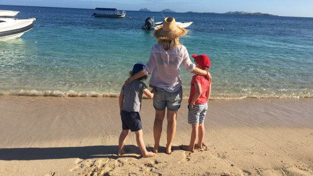 Jacinta with her children on Castaway Island in Fiji, June 2016.