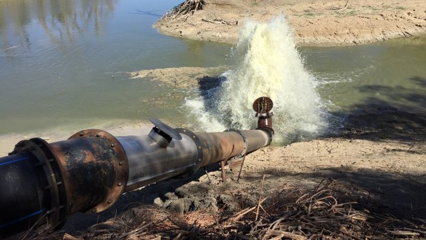 A large aerator in operation at Lake Wetherell along the Darling River near Menindee.