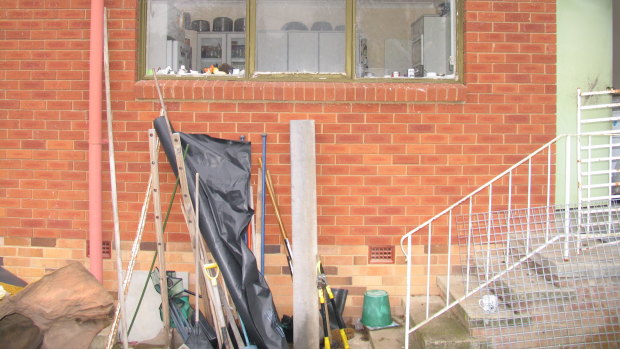 The back stairs at Beagle Street where Katherine Panin was found dead. Her daughter in law Melissa Beowulf and two grandsons Thorsten and Bjorn Beowulf are on trial for murder in the ACT Supreme Court.