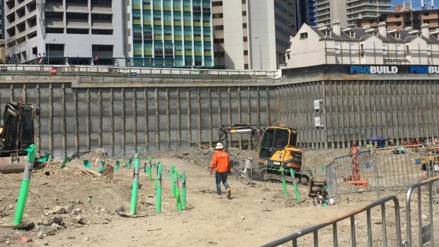 Excavation on Queens Wharf casino site has reached 16 metres below George Street.