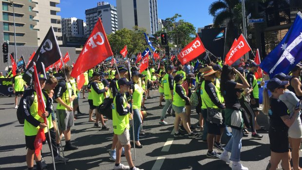 Brisbane's largest-ever Labour Day march as 40,000 people pound the city streets.