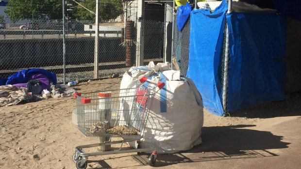 Up to 50 rough sleepers can be found at 'tent city' at the Lord Street Bridge in East Perth.