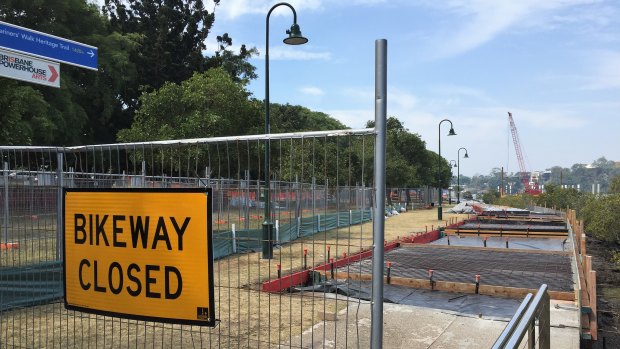 Sections of New Farm Park, including the cycleway along the river, are closed while upgrades take place.