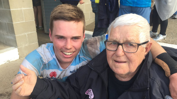 Will Harrison with his grandfather Barry 'Bolla' Telford. 