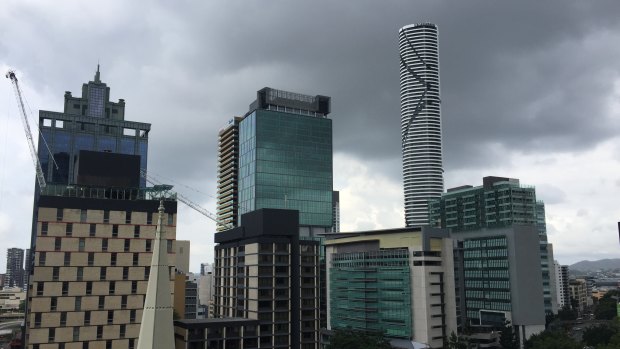 More Brisbane storms brewing above the CBD on Thursday morning after overnight rain.