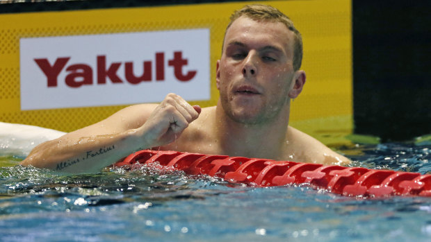 Renewed confidence: Kyle Chalmers enjoys victory in the men's 100m freestyle final.
