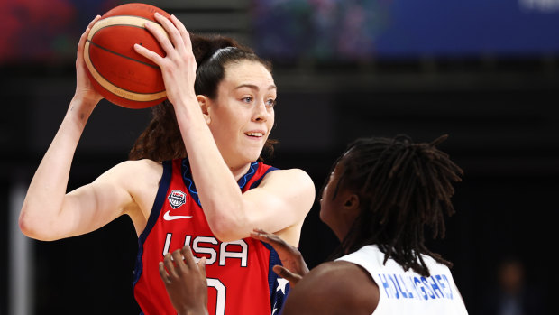 Breanna Stewart in action against Puerto Rico at Sydney Olympic Park.